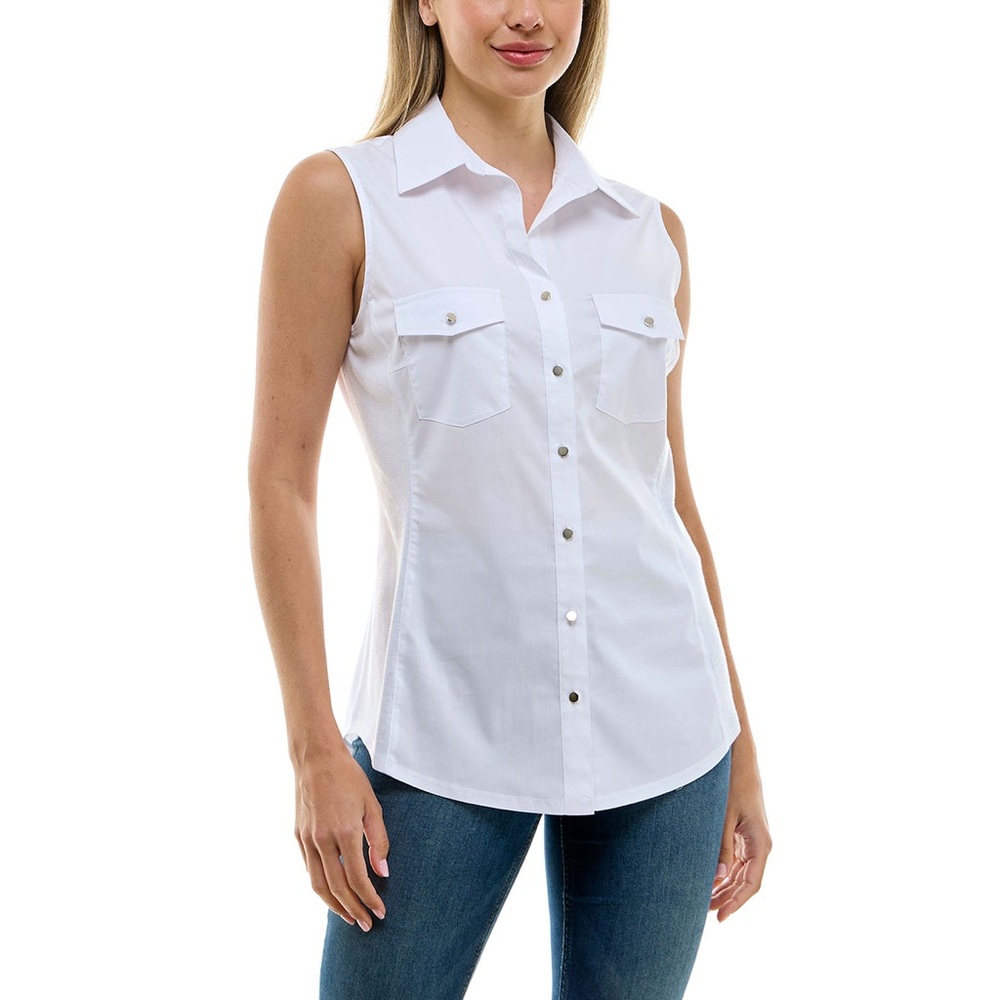 Zac & Rachel Women's Sleeveless Casual Button Down Pocket Shirt